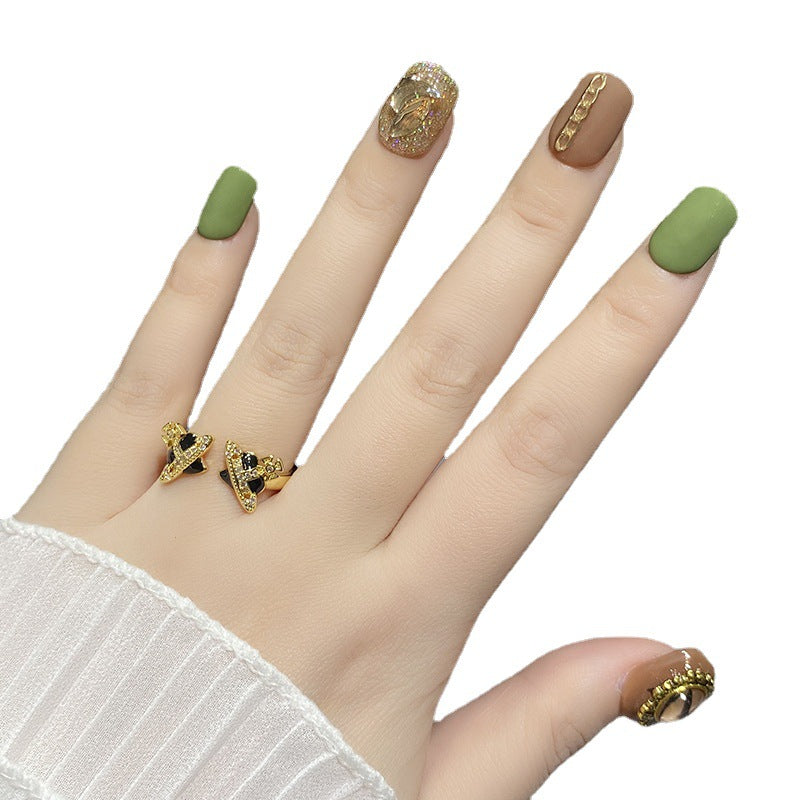 Designer: HuaHua.Handmade nails Press on Nails DIY Nail Art for woman girl Short Square green