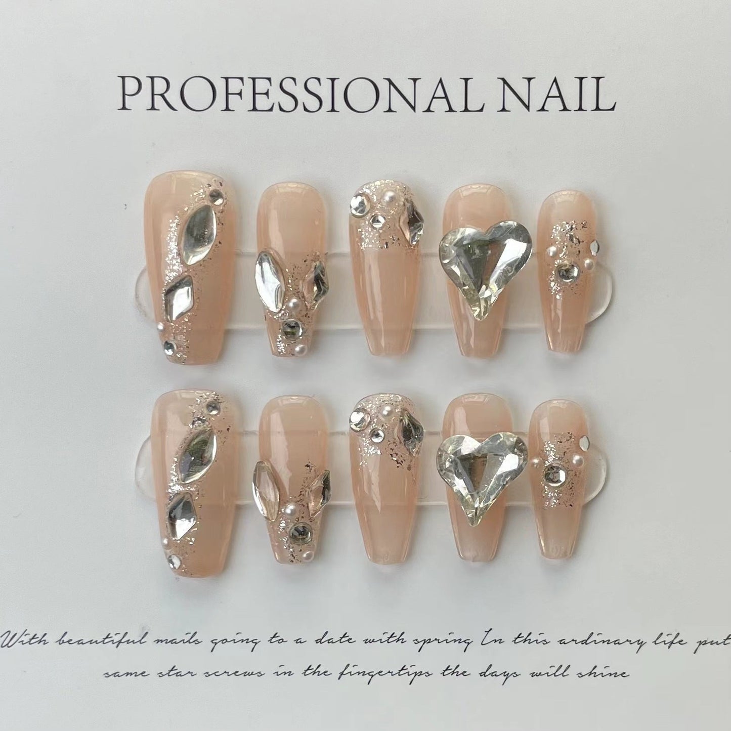 Designer: ManMan Handmade nails Press on Nails DIY Nail Art for woman girl Long Coffin pink rhinestone