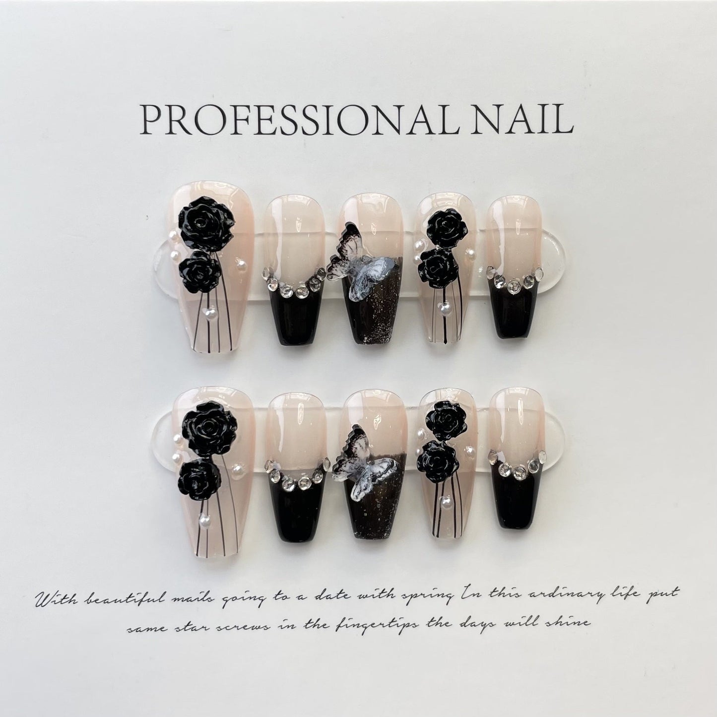 Designer: ManMan Handmade nails Press on Nails DIY Nail Art for woman girl Long Coffin pink black