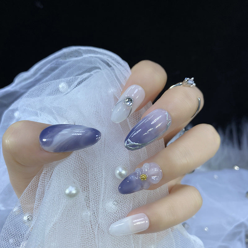 Designer: HuaHua.Handmade nails Press on Nails DIY Nail Art for woman girl Almond Long purple