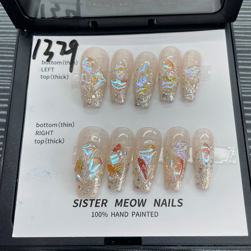 Designer: MeowMeow.Handmade Nail Designs Press on Nails DIY  Nail Art for woman girl Long Coffin pink French