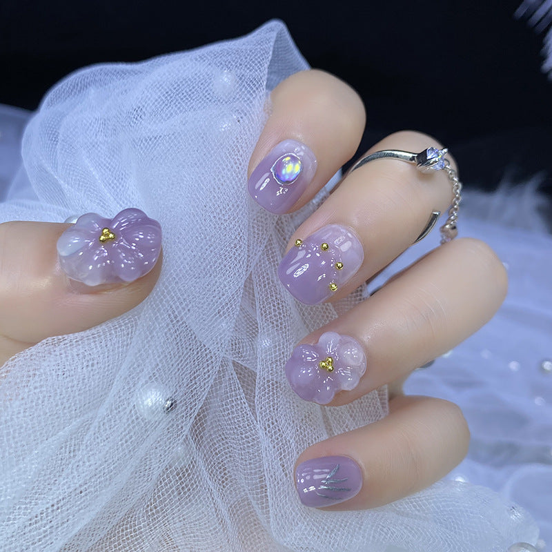 Designer: HuaHua.Handmade nails Press on Nails DIY Nail Art for woman girl Short Square purple