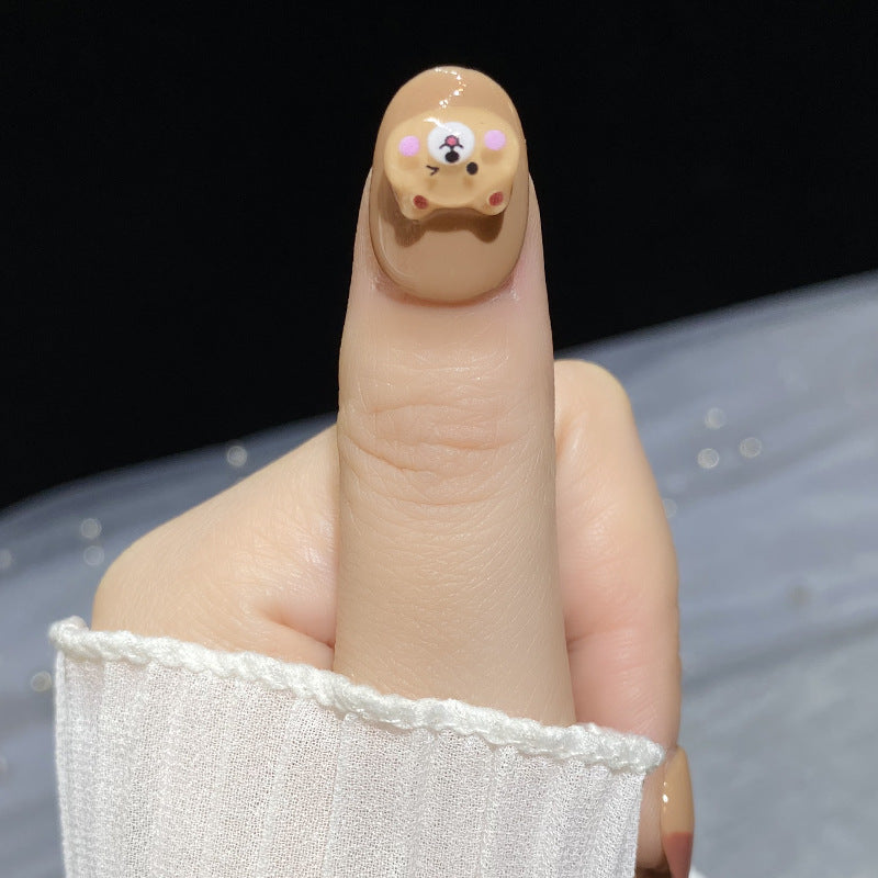 Designer: HuaHua.Handmade nails Press on Nails DIY Nail Art for woman girl Short Square Cartoon brown