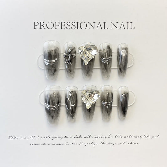 Designer: ManMan Handmade nails Press on Nails DIY Nail Art for woman girl Long Coffin black