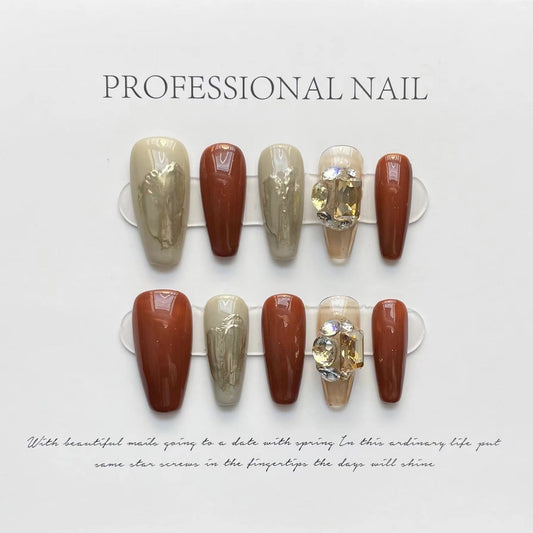 Designer: ManMan Handmade nails Press on Nails DIY Nail Art for woman girl Long Coffin red