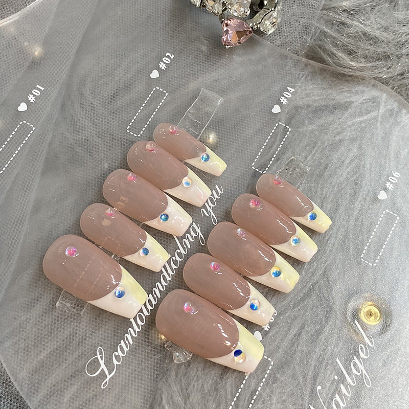 Designer: HuaHua.Handmade nails Press on Nails DIY Nail Art for woman girl Long Coffin pink French