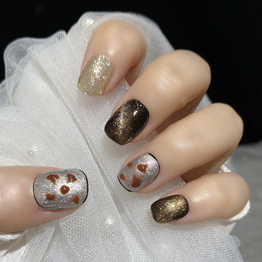 Designer: HuaHua.Handmade nails Press on Nails DIY Nail Art for woman girl Short Square gray