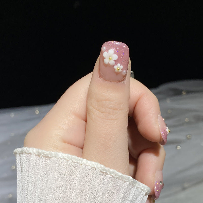 Designer: HuaHua.Handmade nails Press on Nails DIY Nail Art for woman girl Short Square pink