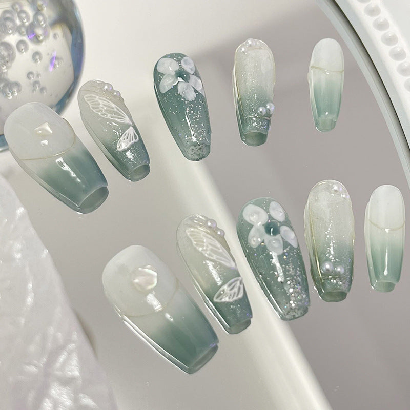 Designer: MeowMeow.1959 Handmade Nail Designs Press on Nails DIY  Nail Art for woman girl Long Coffin green