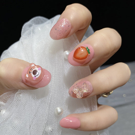 Designer: HuaHua.Handmade nails Press on Nails DIY Nail Art for woman girl  Short pink Cartoon