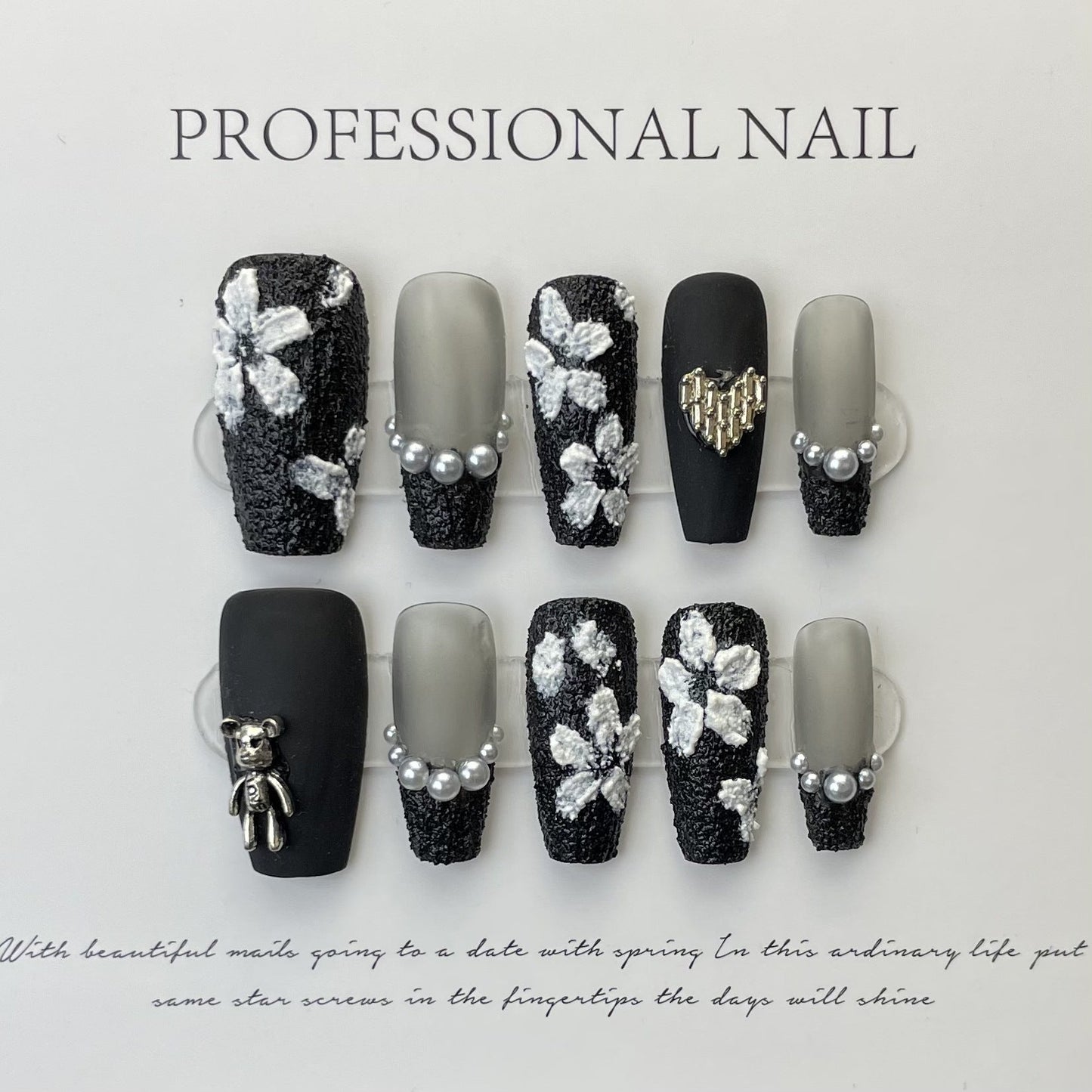 Designer: ManMan Handmade nails Press on Nails DIY Nail Art for woman girl Long Coffin black