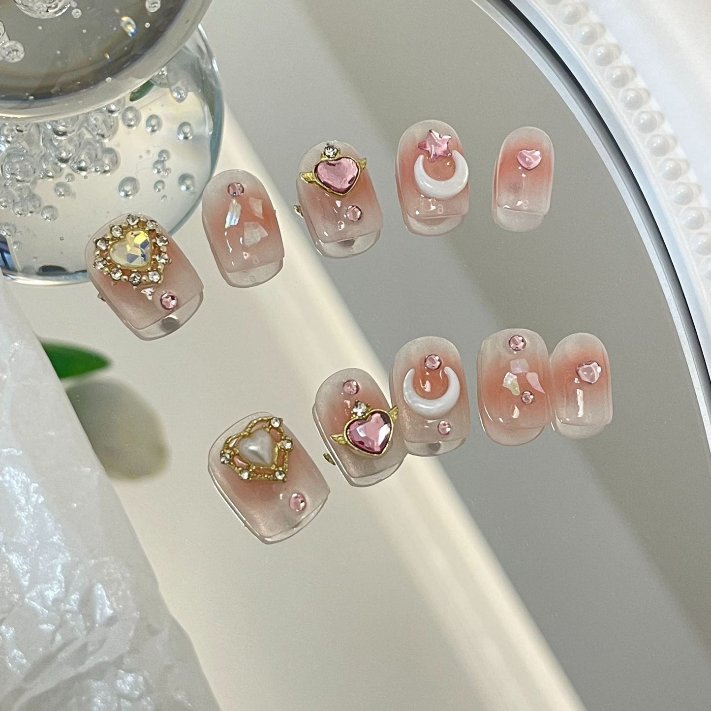 Designer: MaoMao.24135 Handmade Nail Designs Press on Nails DIY  Nail Art for woman girl Short Square pink