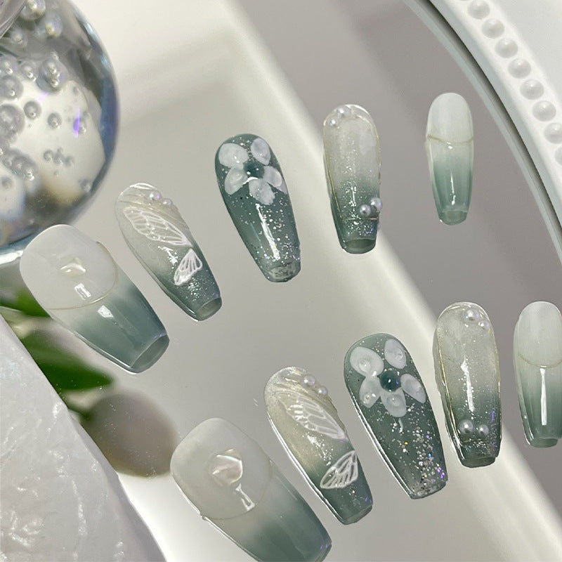 Designer: MeowMeow.1959 Handmade Nail Designs Press on Nails DIY  Nail Art for woman girl Long Coffin green