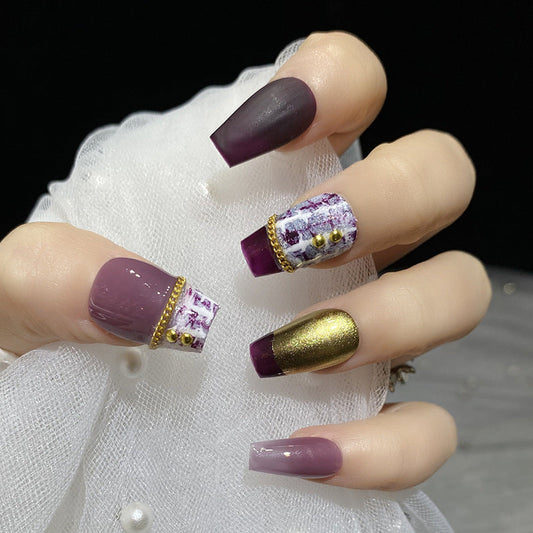 Designer: HuaHua.Handmade nails Press on Nails DIY Nail Art for woman girl Long Coffin purple