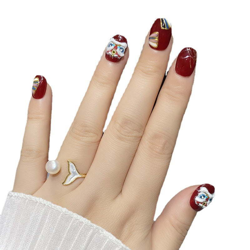 Designer: HuaHua.Handmade nails Press on Nails DIY Nail Art for woman girl Short Square red