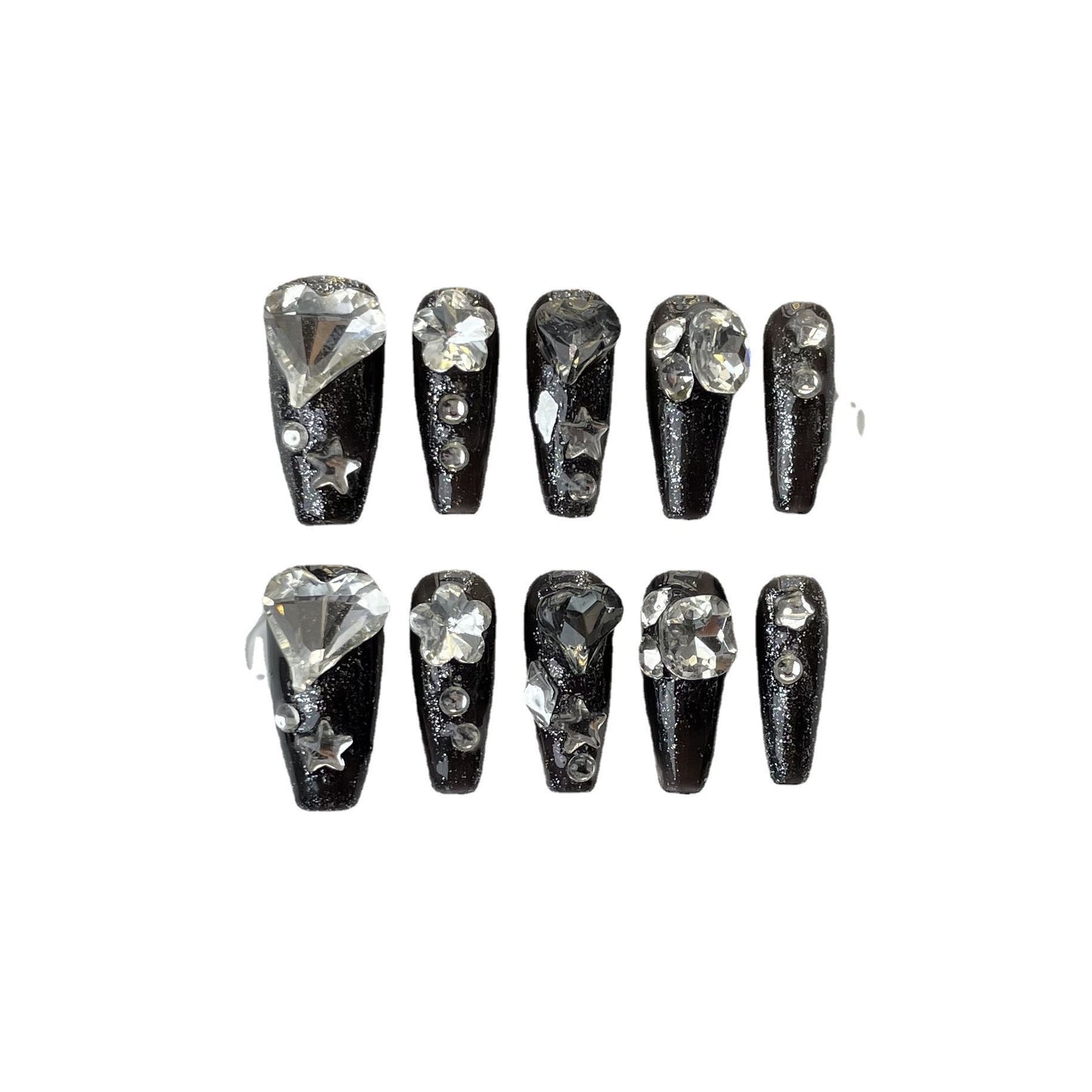 Designer: ManMan Handmade nails Press on Nails DIY Nail Art for woman girl Long Coffin black rhinestone