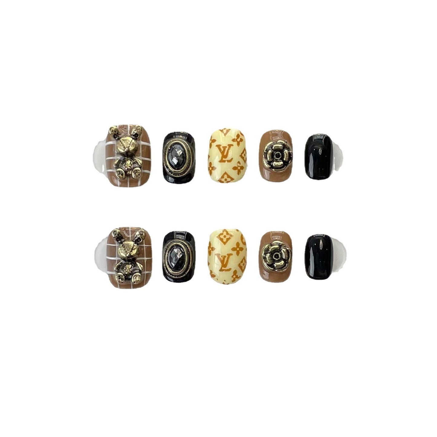 Designer: ManMan Handmade nails Press on Nails DIY Nail Art for woman girl Short Square brown