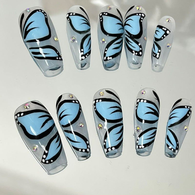 Designer: MeowMeow.Handmade Nail Designs Press on Nails DIY  Nail Art for woman girl Long Coffin blue