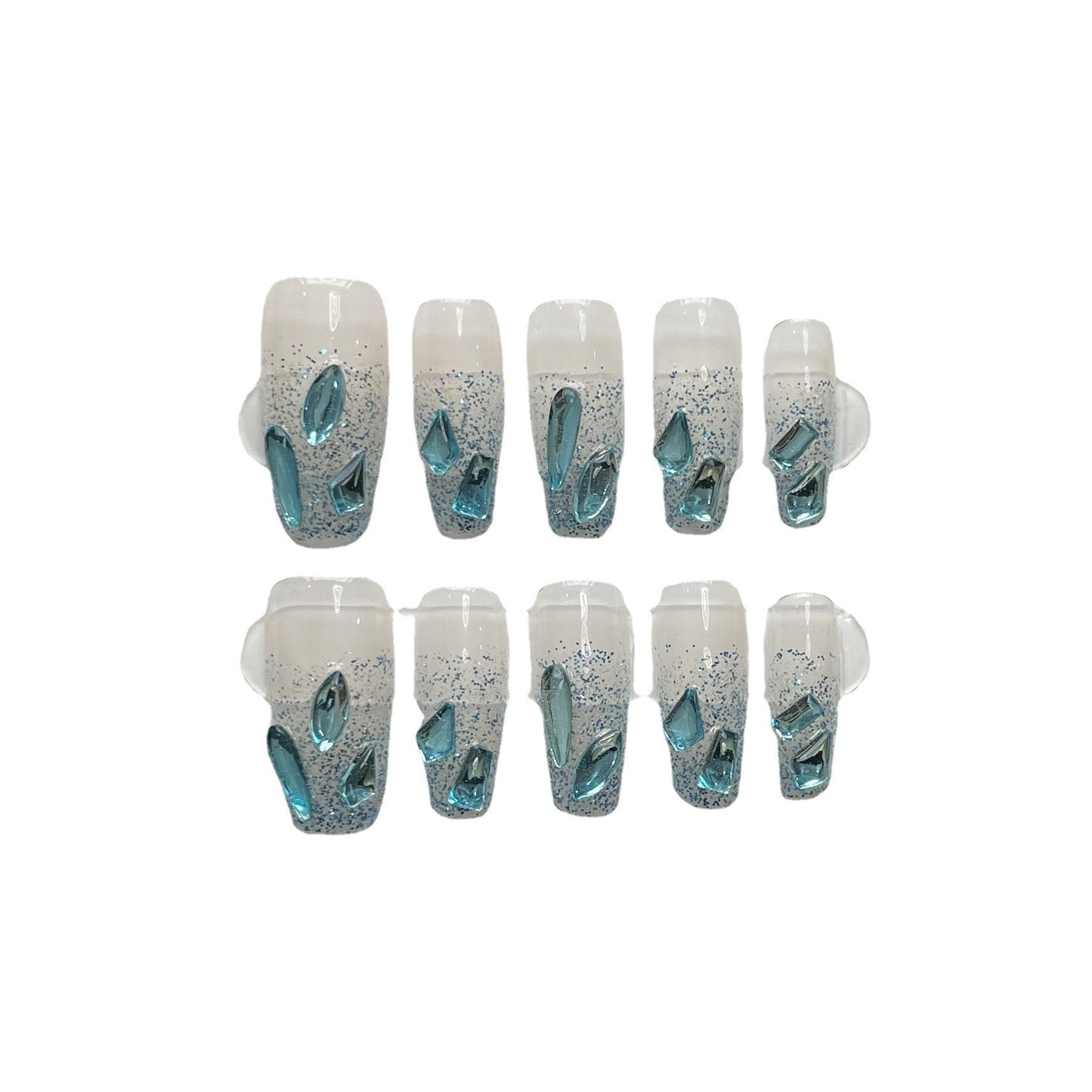 Designer: ManMan Handmade nails Press on Nails DIY Nail Art for woman girl Long Coffin blue