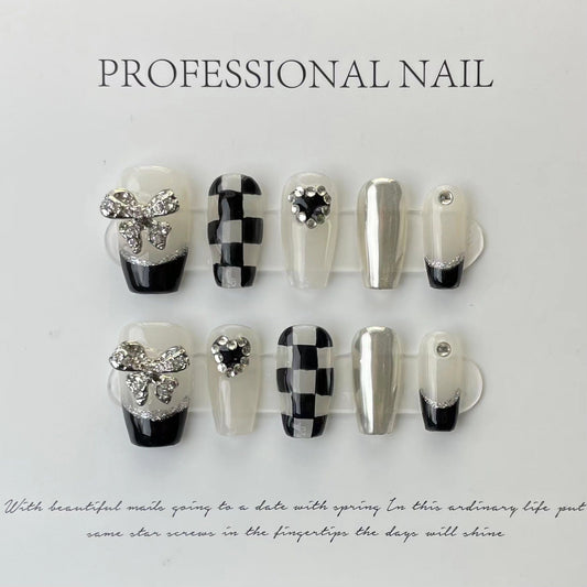 Designer: ManMan Handmade nails Press on Nails DIY Nail Art for woman girl Long Coffin white