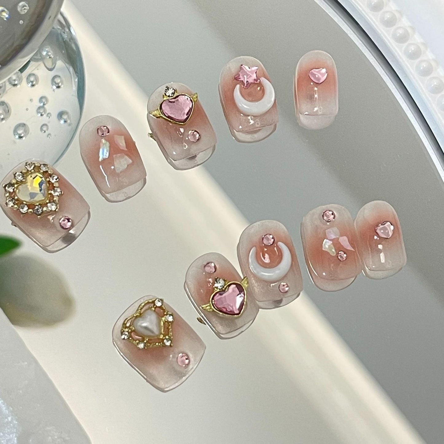 Designer: MaoMao.24135 Handmade Nail Designs Press on Nails DIY  Nail Art for woman girl Short Square pink