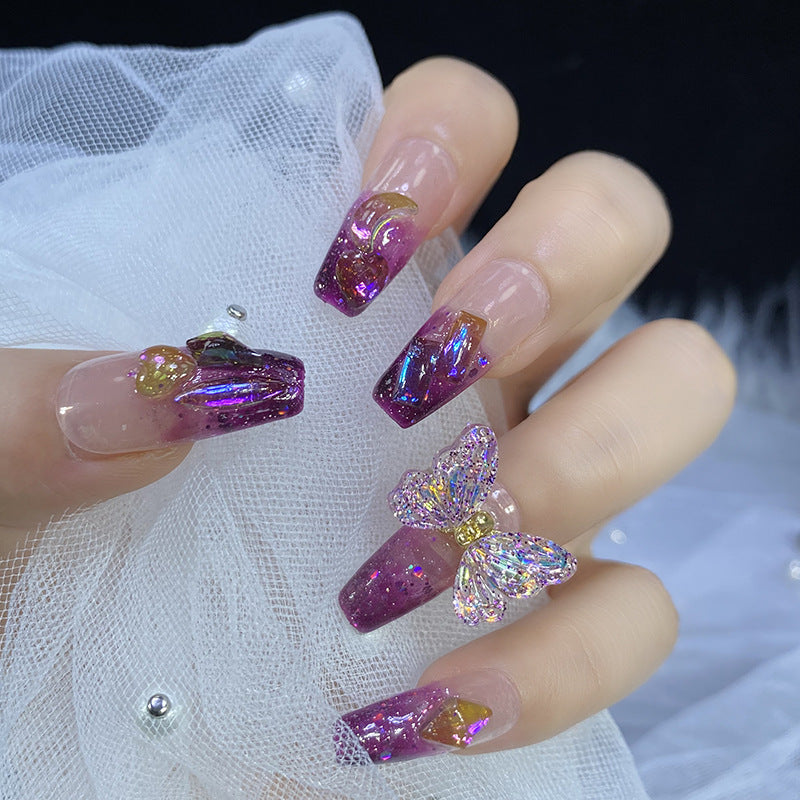 Designer: HuaHua.Handmade nails Press on Nails DIY Nail Art for woman girl Long Coffin pink mauve French