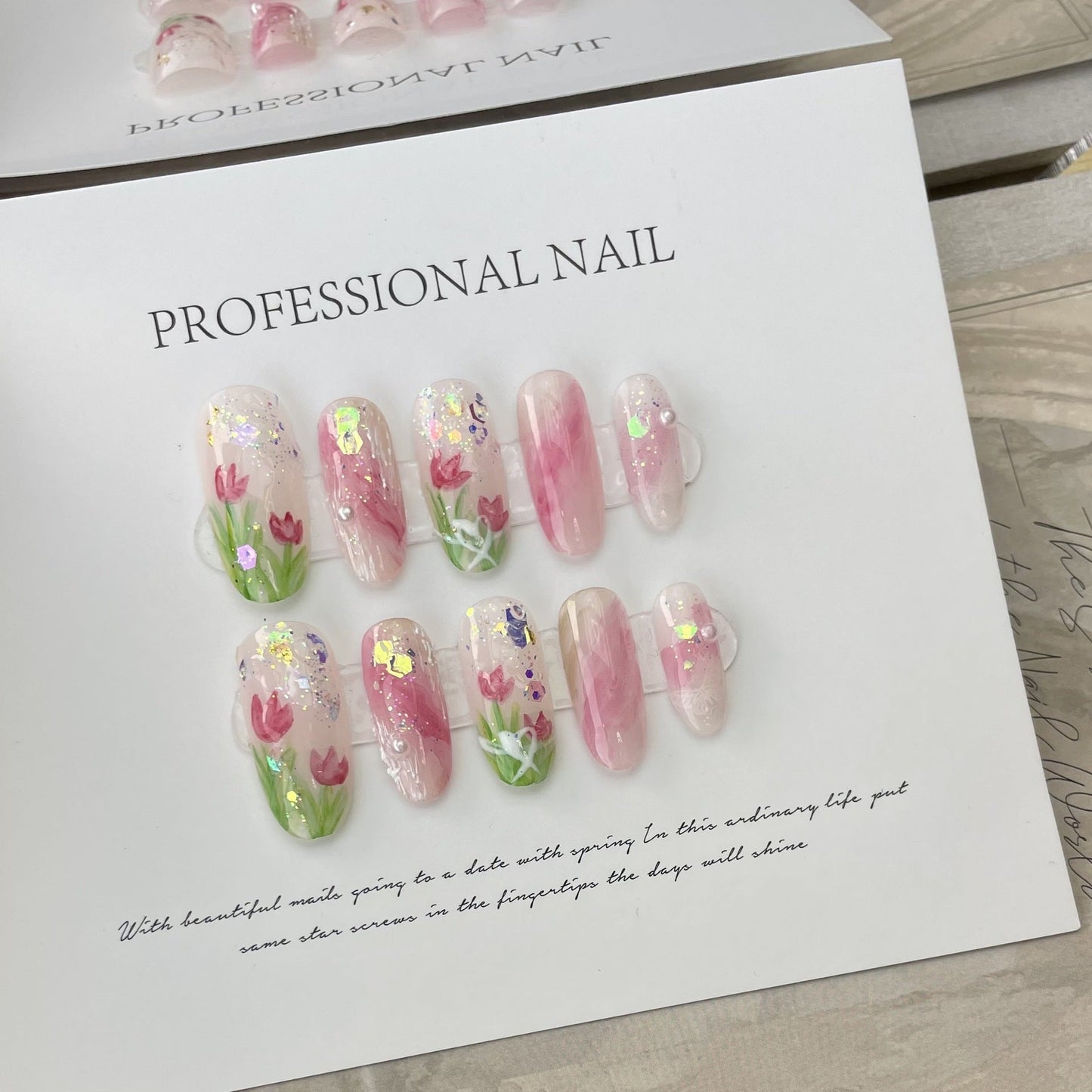 Designer: ManMan Handmade nails Press on Nails DIY Nail Art for woman girl Almond Long pink