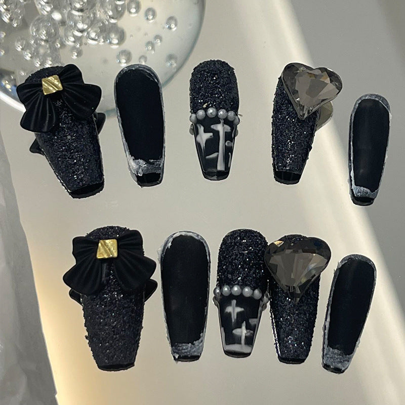 Designer: MeowMeow.Handmade Nail Designs Press on Nails DIY  Nail Art for woman girl Long Coffin black