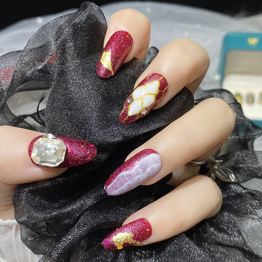 Designer: HuaHua.Handmade nails Press on Nails DIY Nail Art for woman girl Almond Long mauve