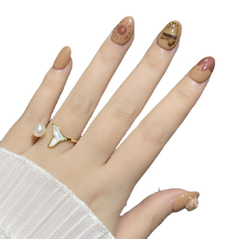 Designer: HuaHua.Handmade nails Press on Nails DIY Nail Art for woman girl Short Square Cartoon brown