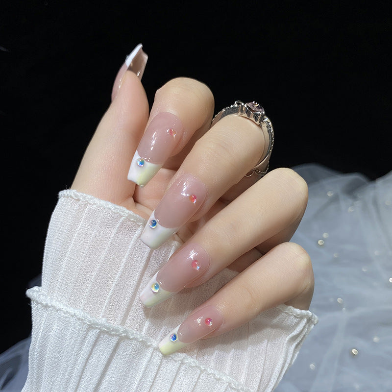 Designer: HuaHua.Handmade nails Press on Nails DIY Nail Art for woman girl Long Coffin pink French