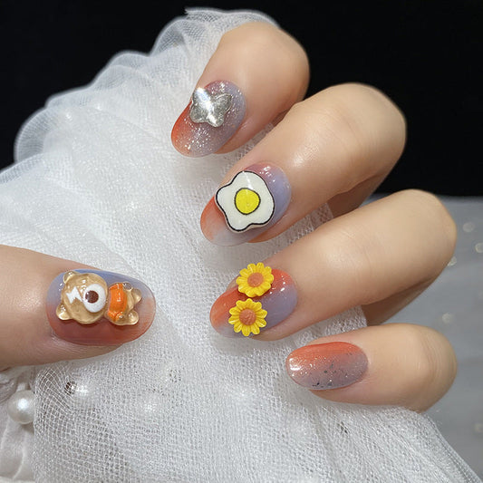 Designer: HuaHua.Handmade nails Press on Nails DIY Nail Art for woman girl Short  Cartoon