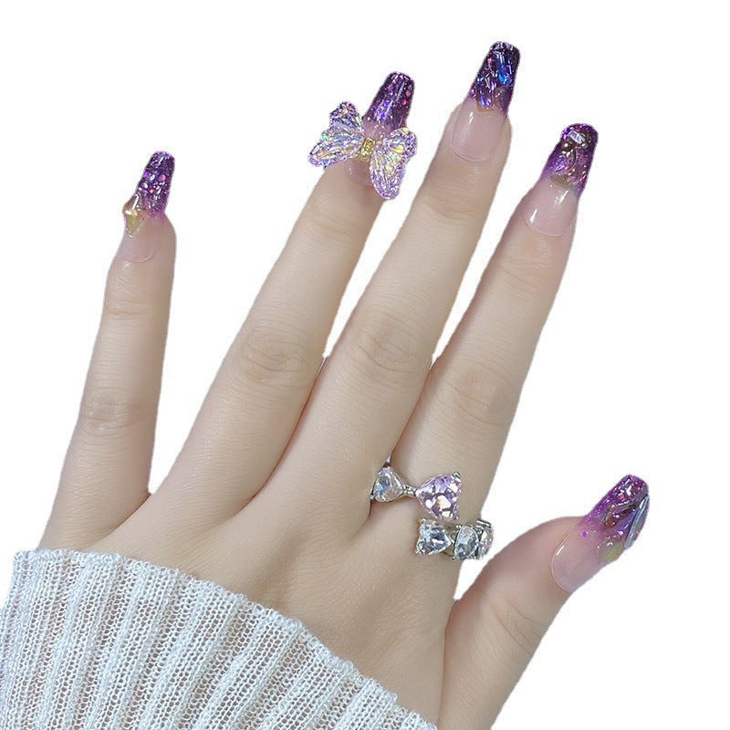 Designer: HuaHua.Handmade nails Press on Nails DIY Nail Art for woman girl Long Coffin pink mauve French