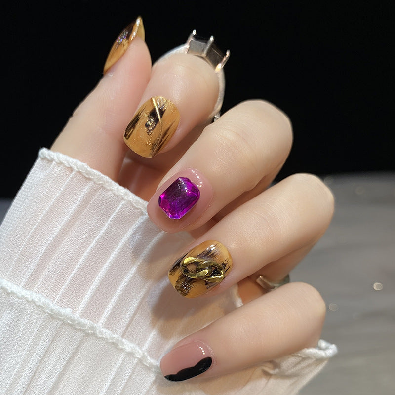 Designer: HuaHua.Handmade nails Press on Nails DIY Nail Art for woman girl Short Square yellow