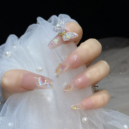 Designer: HuaHua.Handmade nails Press on Nails DIY Nail Art for woman girl Long Coffin pink