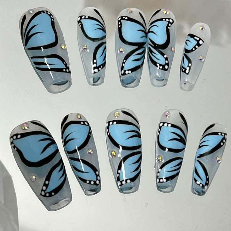 Designer: MeowMeow.Handmade Nail Designs Press on Nails DIY  Nail Art for woman girl Long Coffin blue