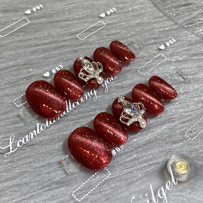 Designer: HuaHua.Handmade nails Press on Nails DIY Nail Art for woman girl Short red