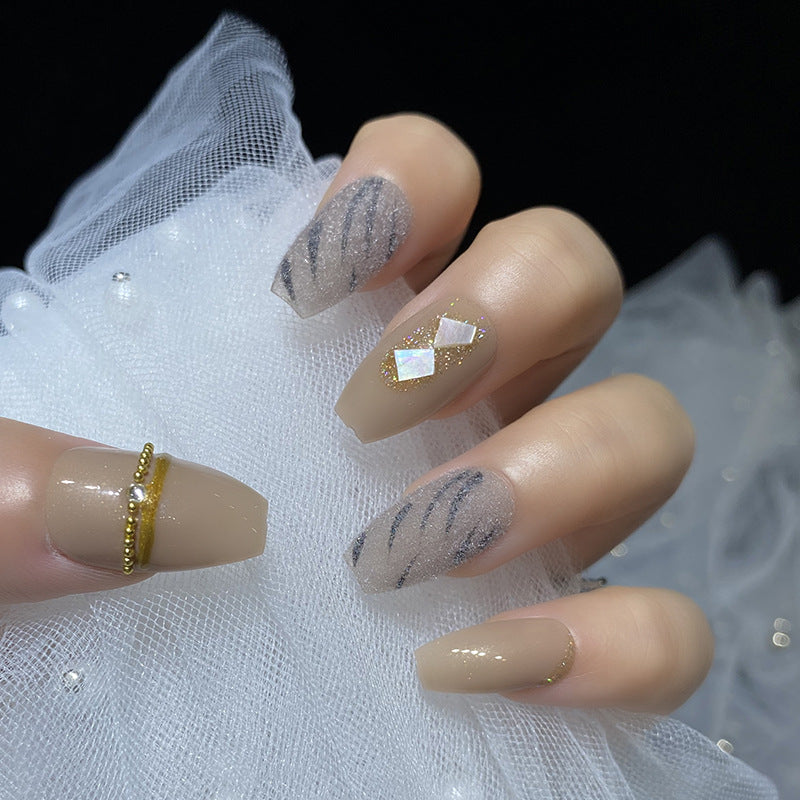 Designer: HuaHua.Handmade nails Press on Nails DIY Nail Art for woman girl Long Coffin brown