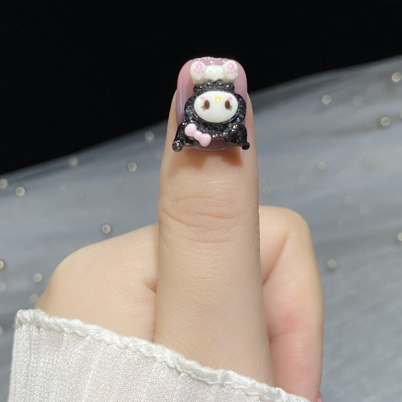 Designer: HuaHua.Handmade nails Press on Nails DIY Nail Art for woman girl Short Square pink purple Cartoon