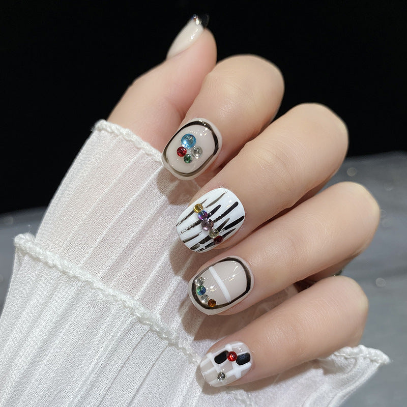 Designer: HuaHua.Handmade nails Press on Nails DIY Nail Art for woman girl Short Square white