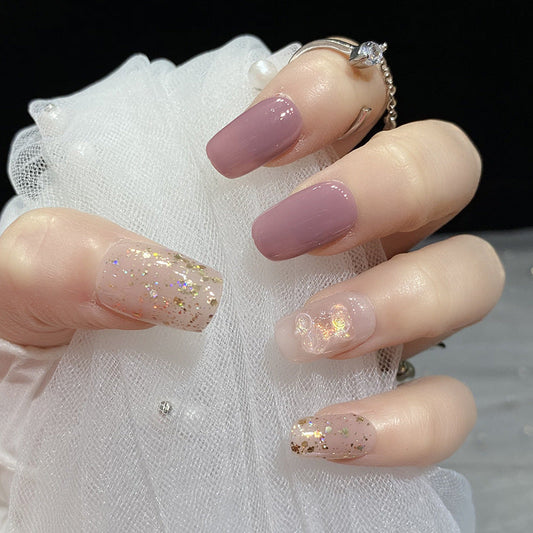 Designer: HuaHua.Handmade nails Press on Nails DIY Nail Art for woman girl Long Square pink purple