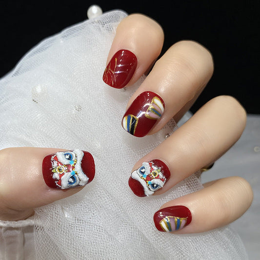 Designer: HuaHua.Handmade nails Press on Nails DIY Nail Art for woman girl Short Square red