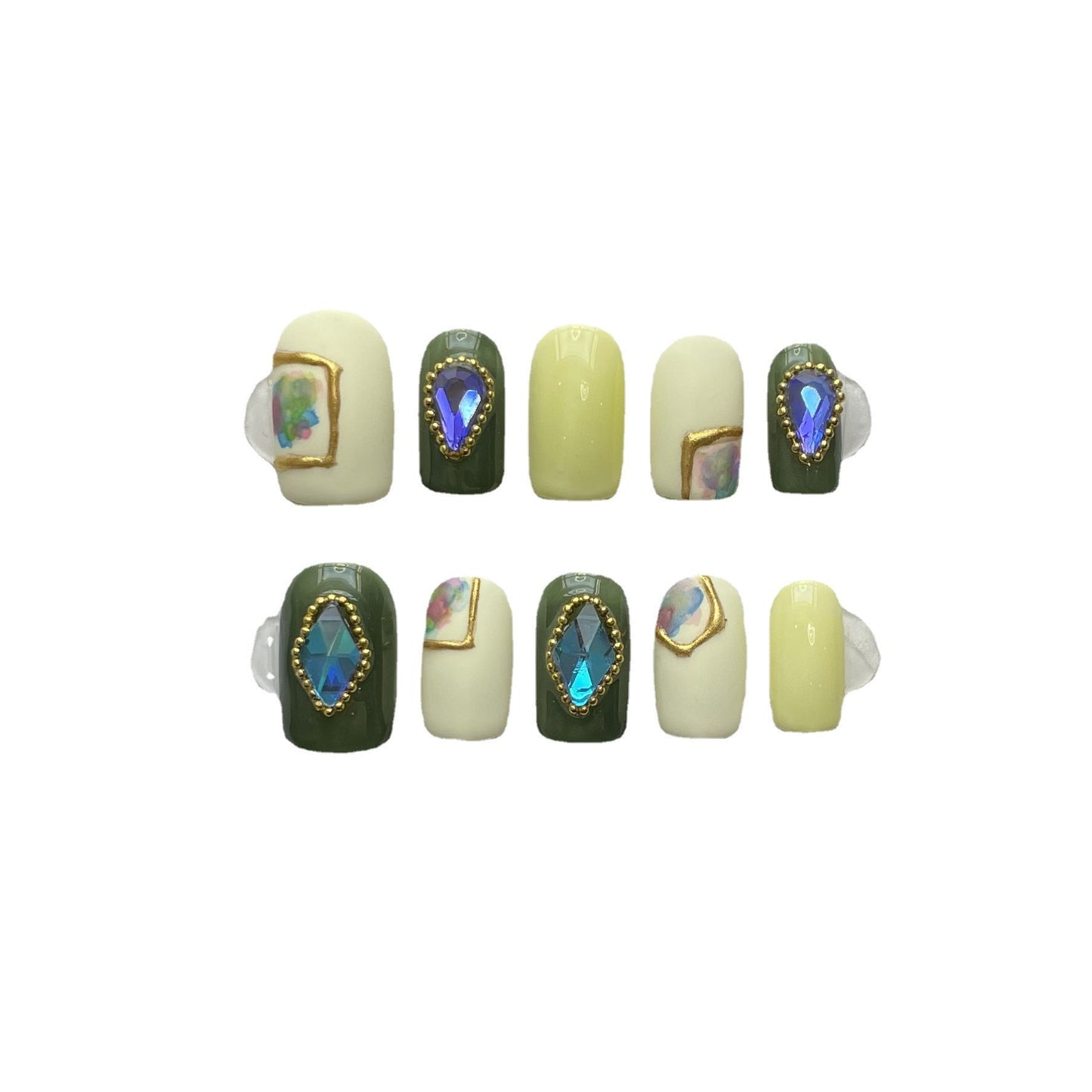 Designer: ManMan Handmade nails Press on Nails DIY Nail Art for woman girl Long Square yellow