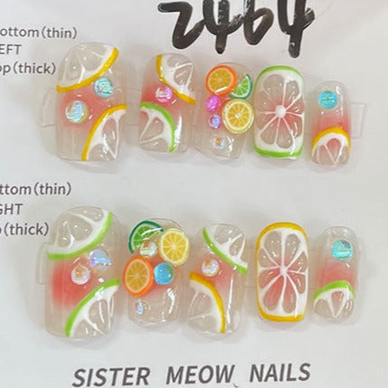 Designer: MeowMeow.Handmade Nail Designs Press on Nails DIY  Nail Art for woman girl Short Square Cartoon