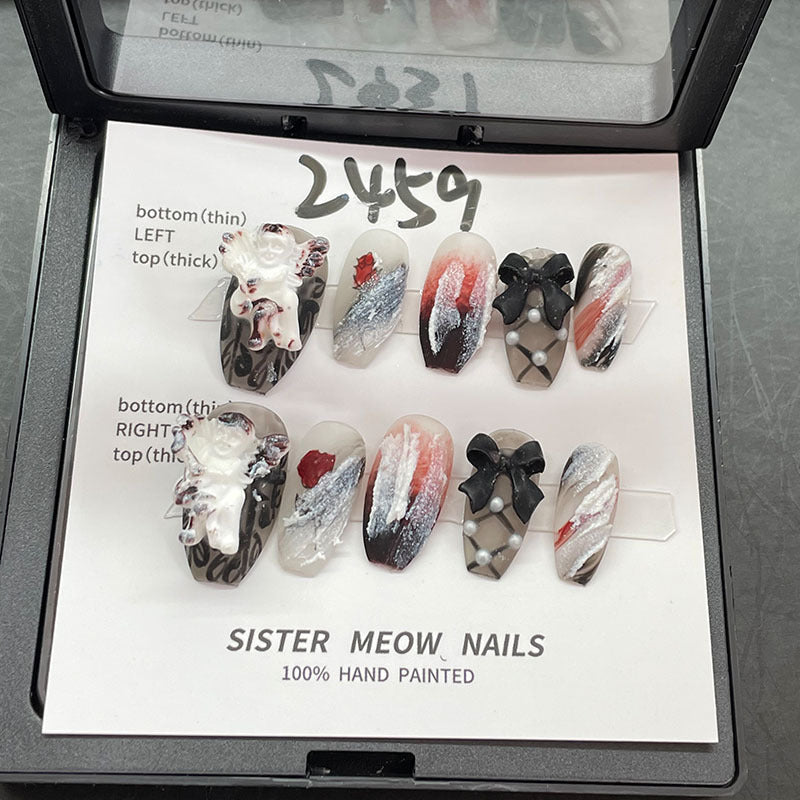 Designer: MeowMeow.Handmade Nail Designs Press on Nails DIY  Nail Art for woman girl Long Coffin black