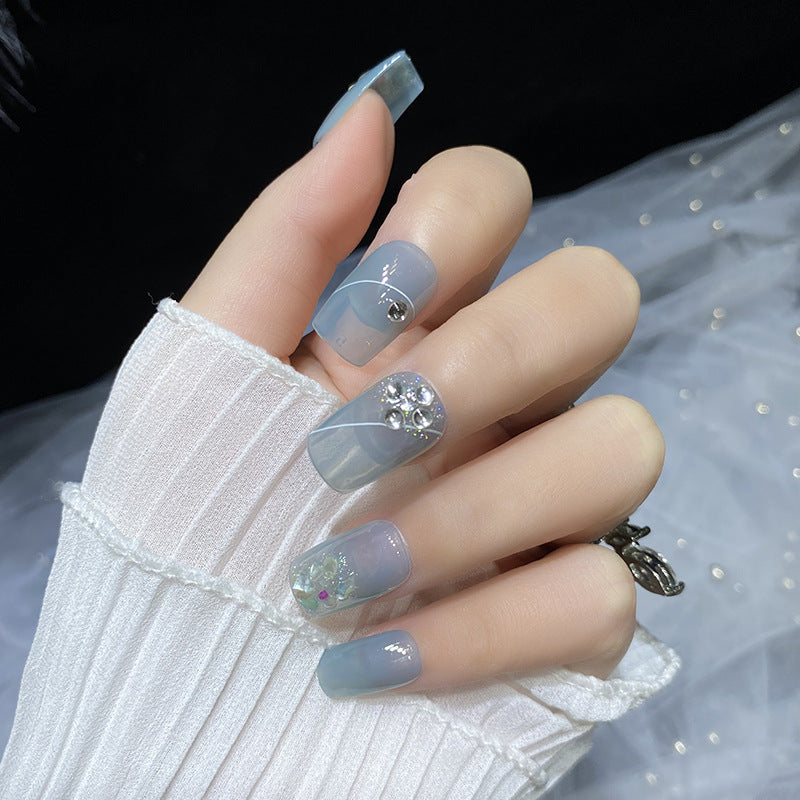 Designer: HuaHua.Handmade nails Press on Nails DIY Nail Art for woman girl Short Square blue