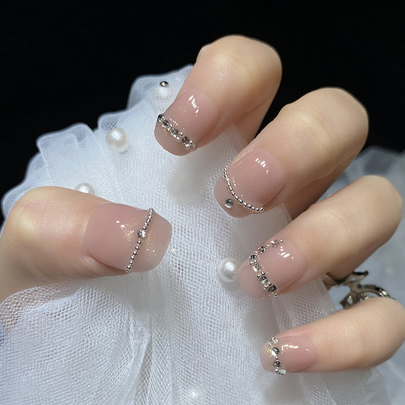 Designer: HuaHua.Handmade nails Press on Nails DIY Nail Art for woman girl Short Square pink