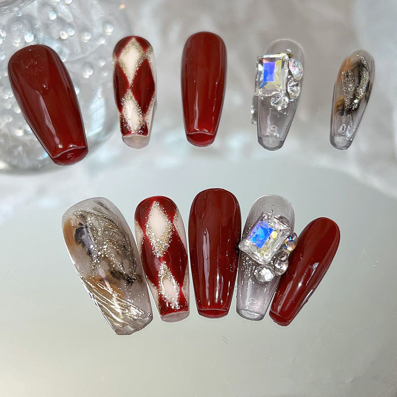 Designer: MeowMeow.Handmade Nail Designs Press on Nails DIY  Nail Art for woman girl Long Coffin red