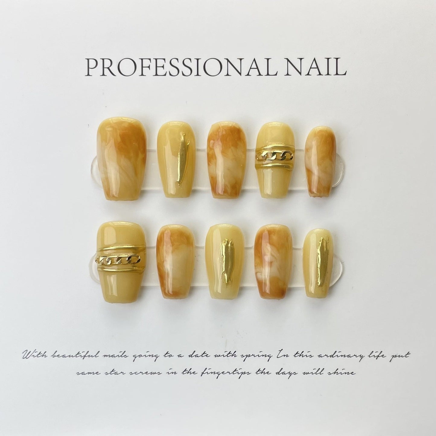 Designer: ManMan Handmade nails Press on Nails DIY Nail Art for woman girl Short Coffin yellow