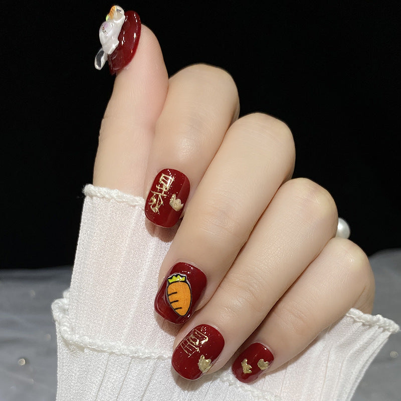 Designer: HuaHua.Handmade nails Press on Nails DIY Nail Art for woman girl Short Square Cartoon red